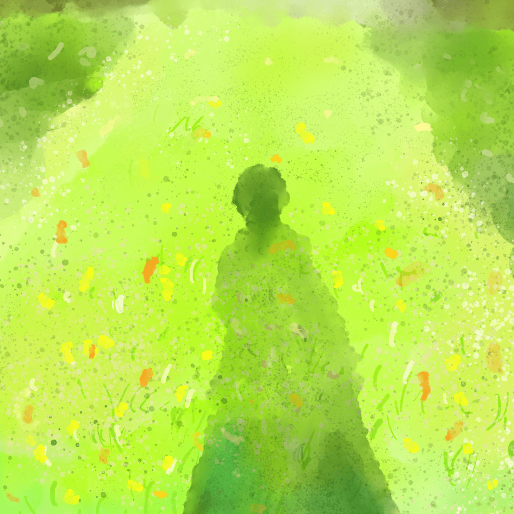 A green watercolor portrait